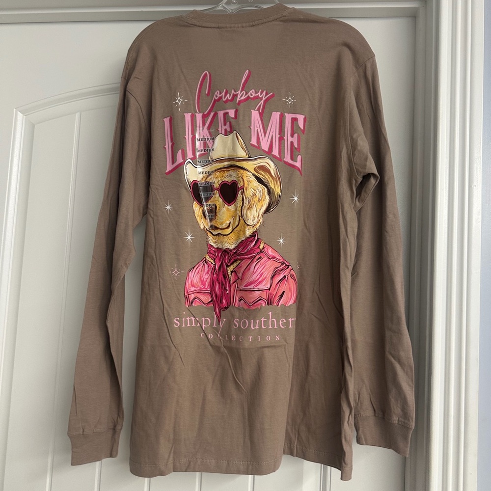 Simply Southern Cowboy Like Me Tee Dog in Sunglasses T-shirt Women’s M